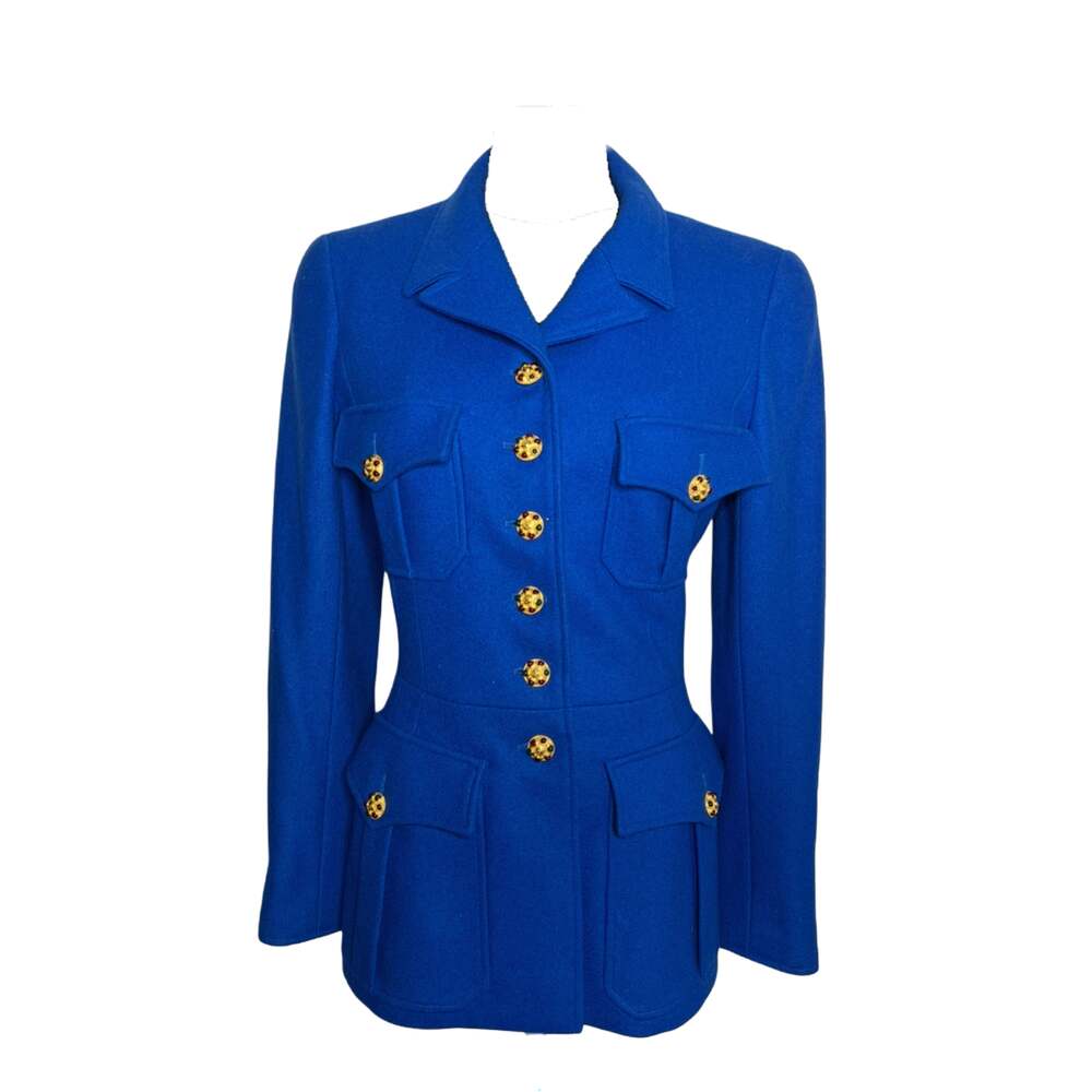 Chanel Vintage F/W 1996 Royal Blue Wool "CC" Logo Gripoix Button Jacket